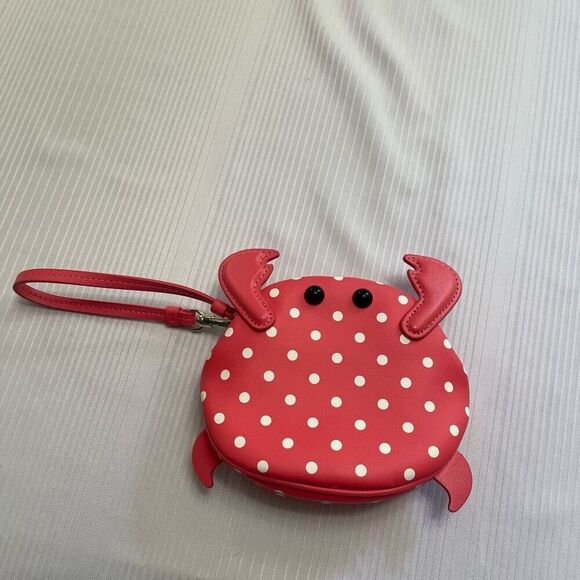 Kate Spade Shelly Wristlet Purse Red Polka Dot Crab Coin Bag Nautical Sea - Picture 1 of 7